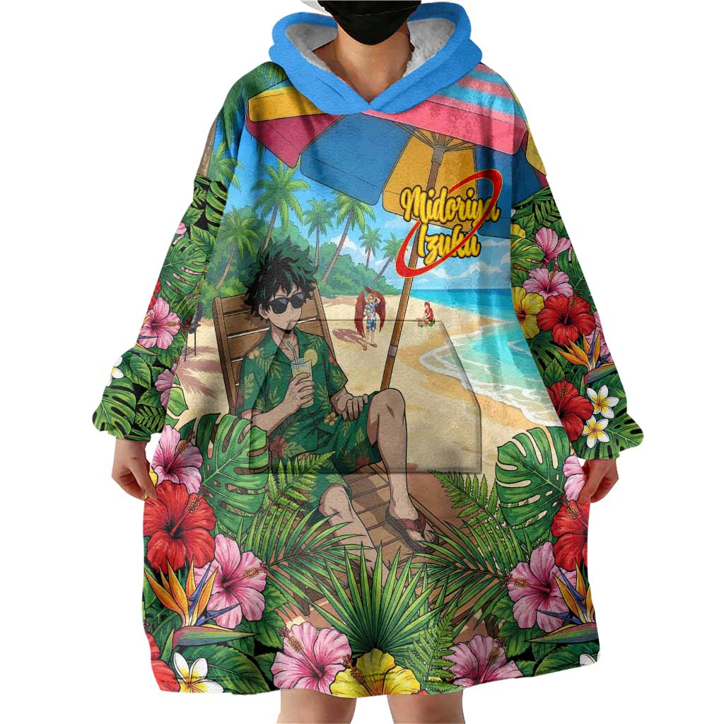 Midoriya Izuku Summer Chill Wearable Blanket Hoodie Tropical Anime Relaxation Scene