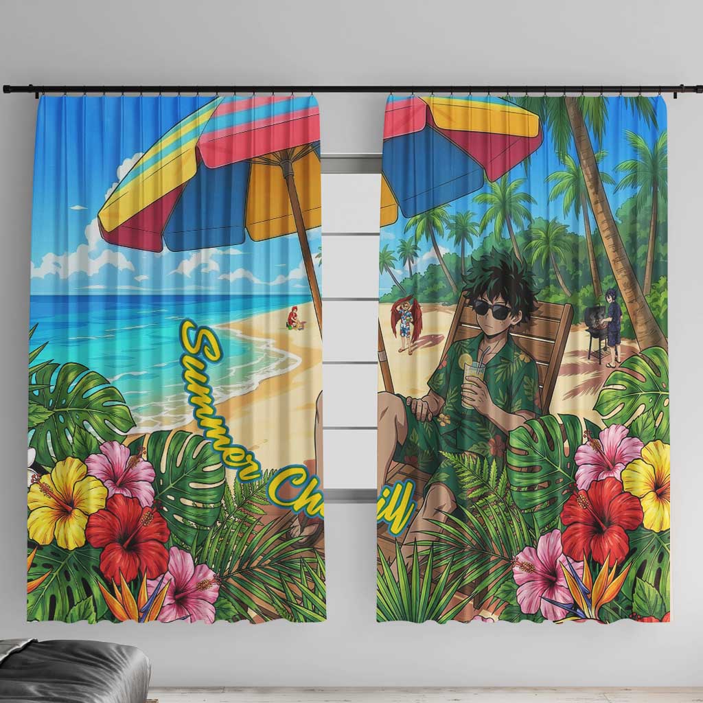 Midoriya Izuku Summer Chill Window Curtain Tropical Anime Relaxation Scene