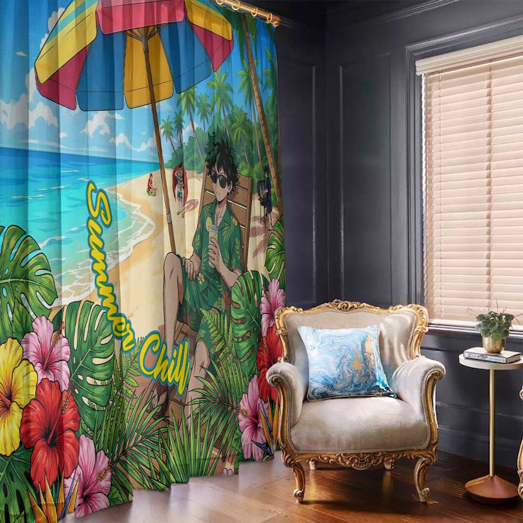 Midoriya Izuku Summer Chill Window Curtain Tropical Anime Relaxation Scene