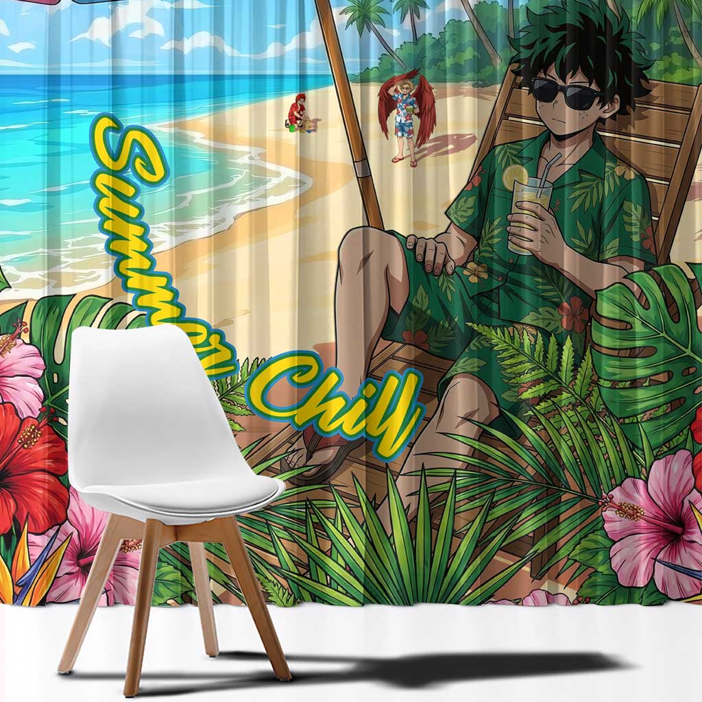 Midoriya Izuku Summer Chill Window Curtain Tropical Anime Relaxation Scene
