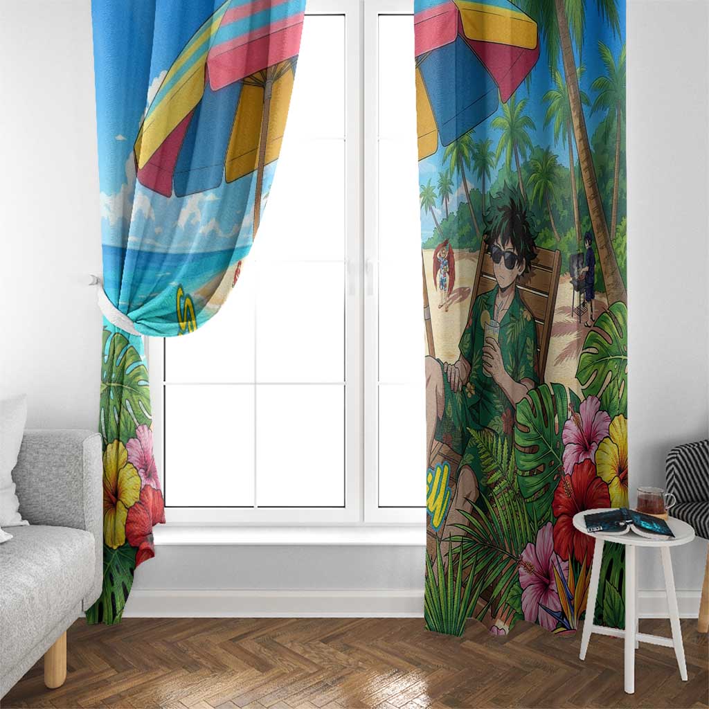 Midoriya Izuku Summer Chill Window Curtain Tropical Anime Relaxation Scene