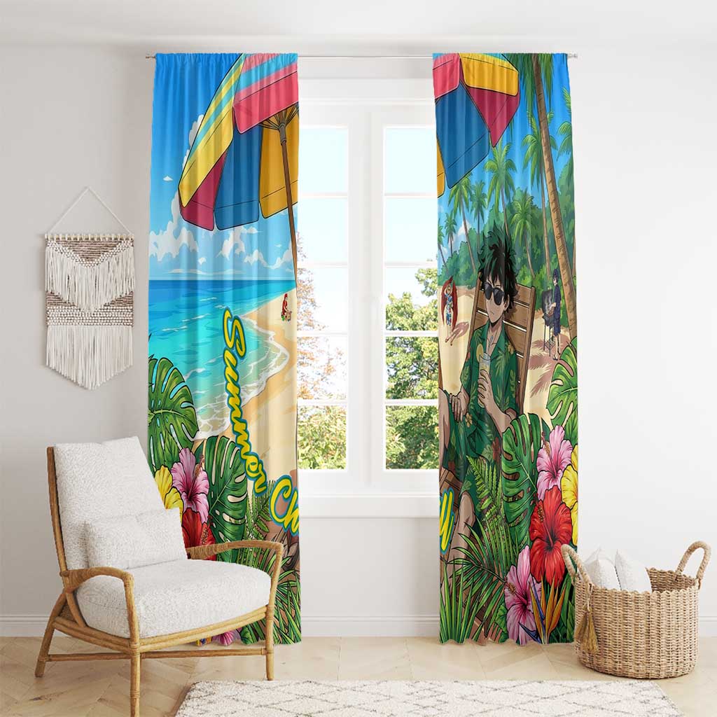 Midoriya Izuku Summer Chill Window Curtain Tropical Anime Relaxation Scene