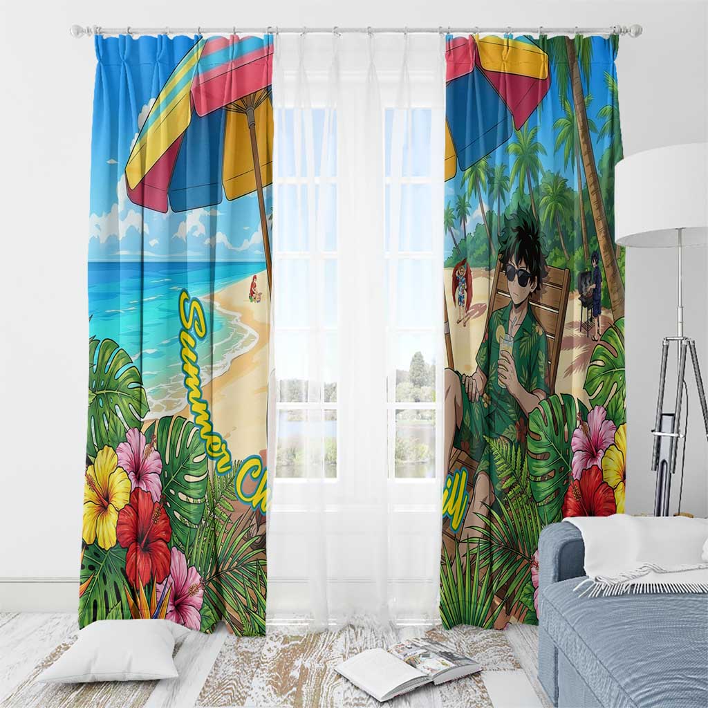 Midoriya Izuku Summer Chill Window Curtain Tropical Anime Relaxation Scene