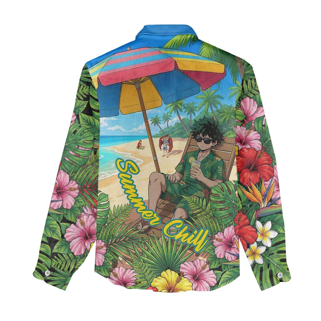 Midoriya Izuku Summer Chill Women Casual Shirt Tropical Anime Relaxation Scene