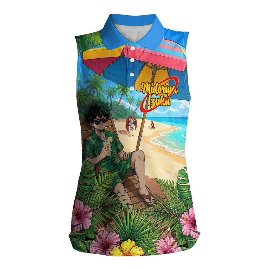 Midoriya Izuku Summer Chill Women Sleeveless Polo Shirt Tropical Anime Relaxation Scene