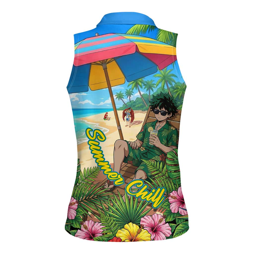 Midoriya Izuku Summer Chill Women Sleeveless Polo Shirt Tropical Anime Relaxation Scene