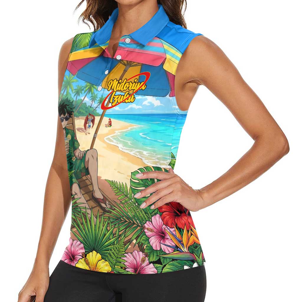 Midoriya Izuku Summer Chill Women Sleeveless Polo Shirt Tropical Anime Relaxation Scene