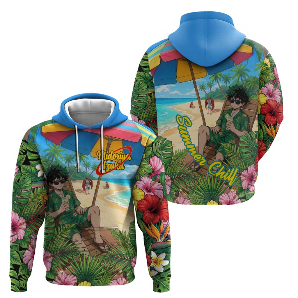 Midoriya Izuku Summer Chill Zip Hoodie Tropical Anime Relaxation Scene
