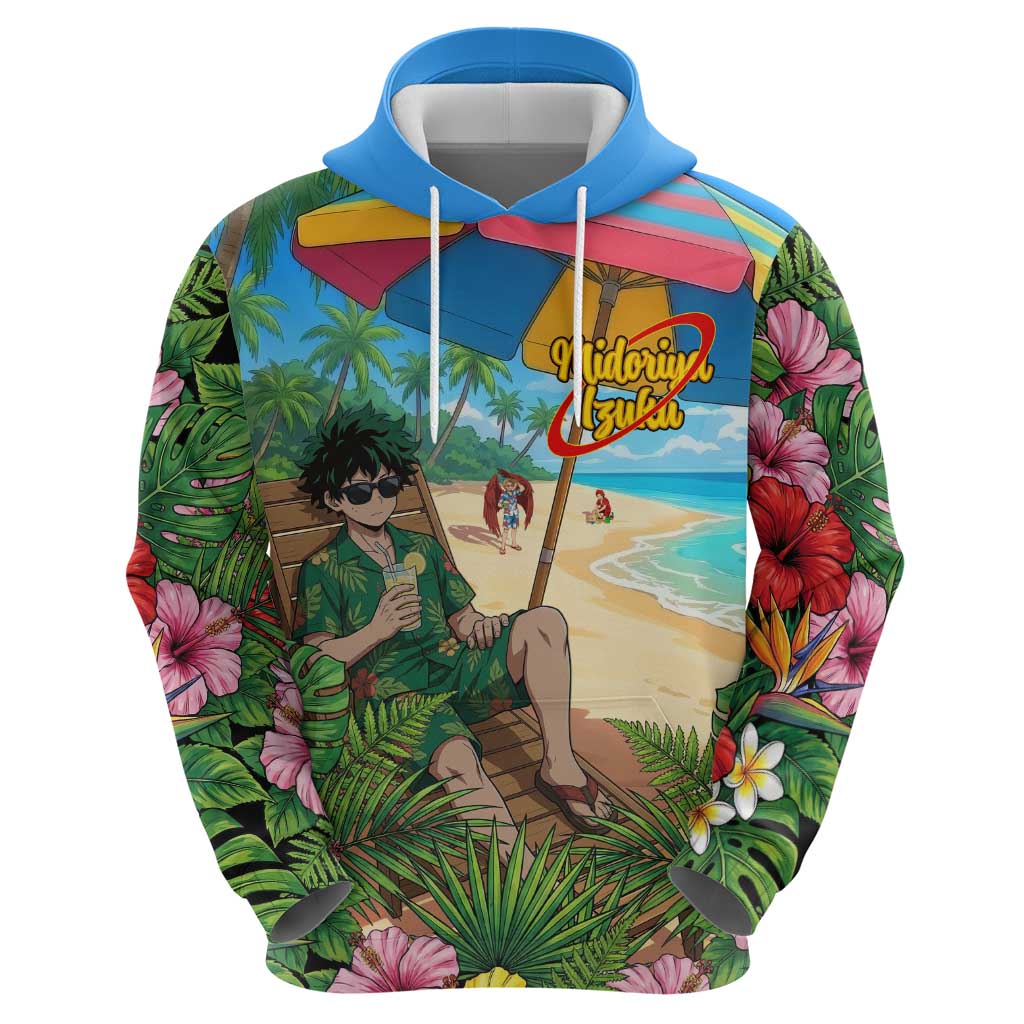Midoriya Izuku Summer Chill Zip Hoodie Tropical Anime Relaxation Scene