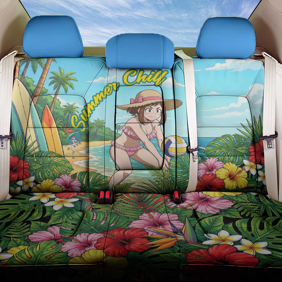 Ochako Uraraka Summer Chill Back Car Seat Cover Tropical Anime Beach Play