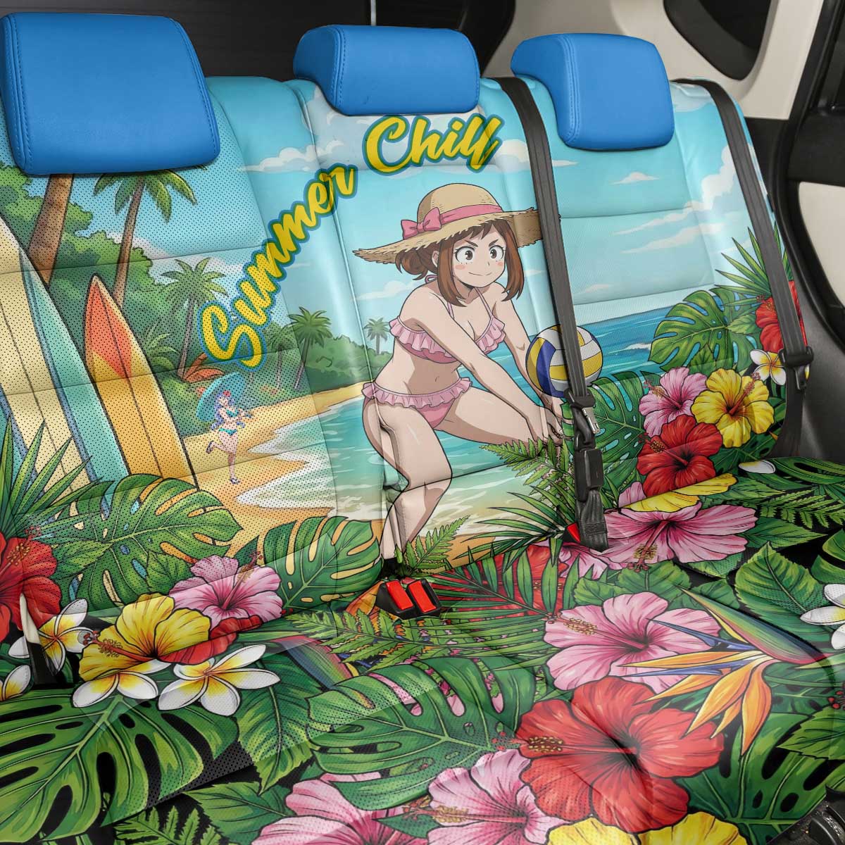 Ochako Uraraka Summer Chill Back Car Seat Cover Tropical Anime Beach Play