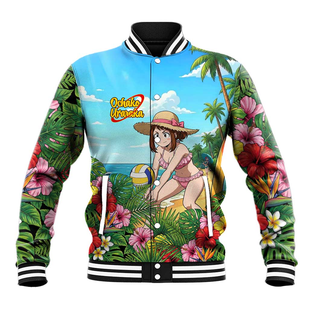 Ochako Uraraka Summer Chill Baseball Jacket Tropical Anime Beach Play