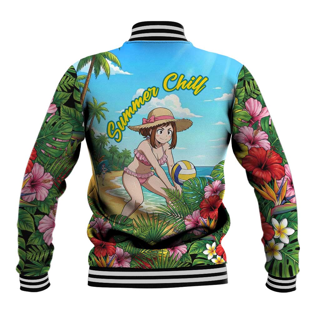 Ochako Uraraka Summer Chill Baseball Jacket Tropical Anime Beach Play
