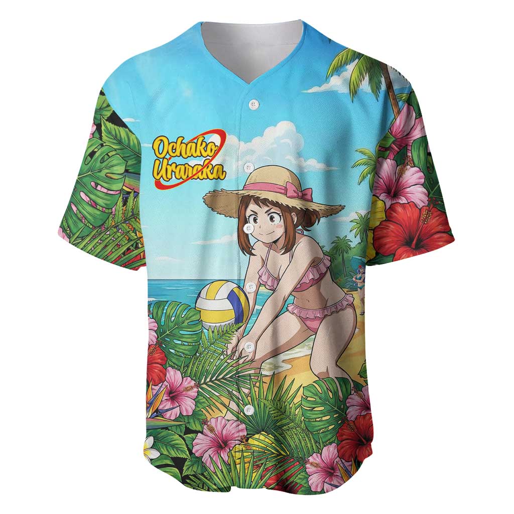 Ochako Uraraka Summer Chill Baseball Jersey Tropical Anime Beach Play