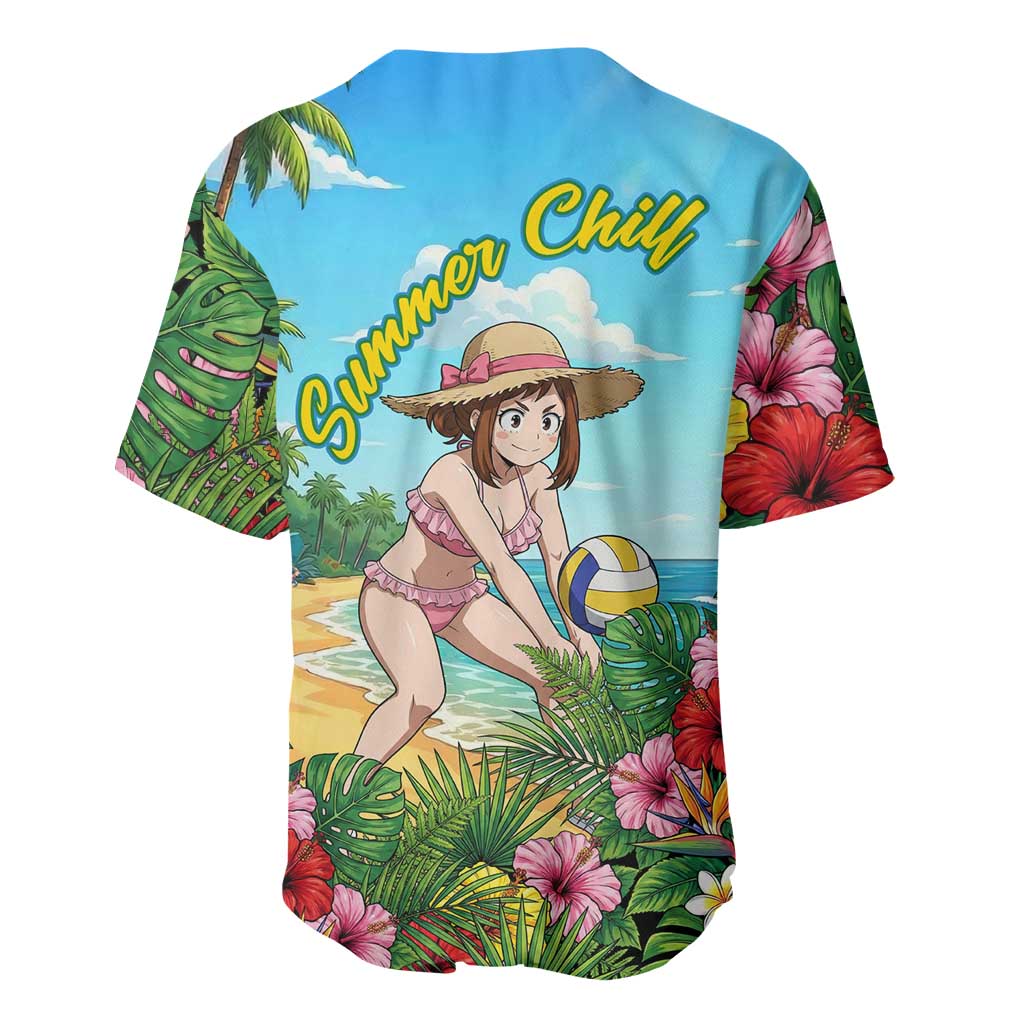 Ochako Uraraka Summer Chill Baseball Jersey Tropical Anime Beach Play