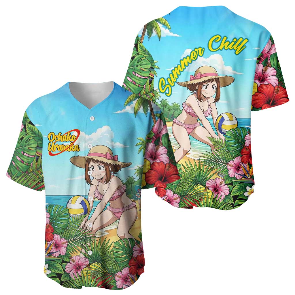 Ochako Uraraka Summer Chill Baseball Jersey Tropical Anime Beach Play