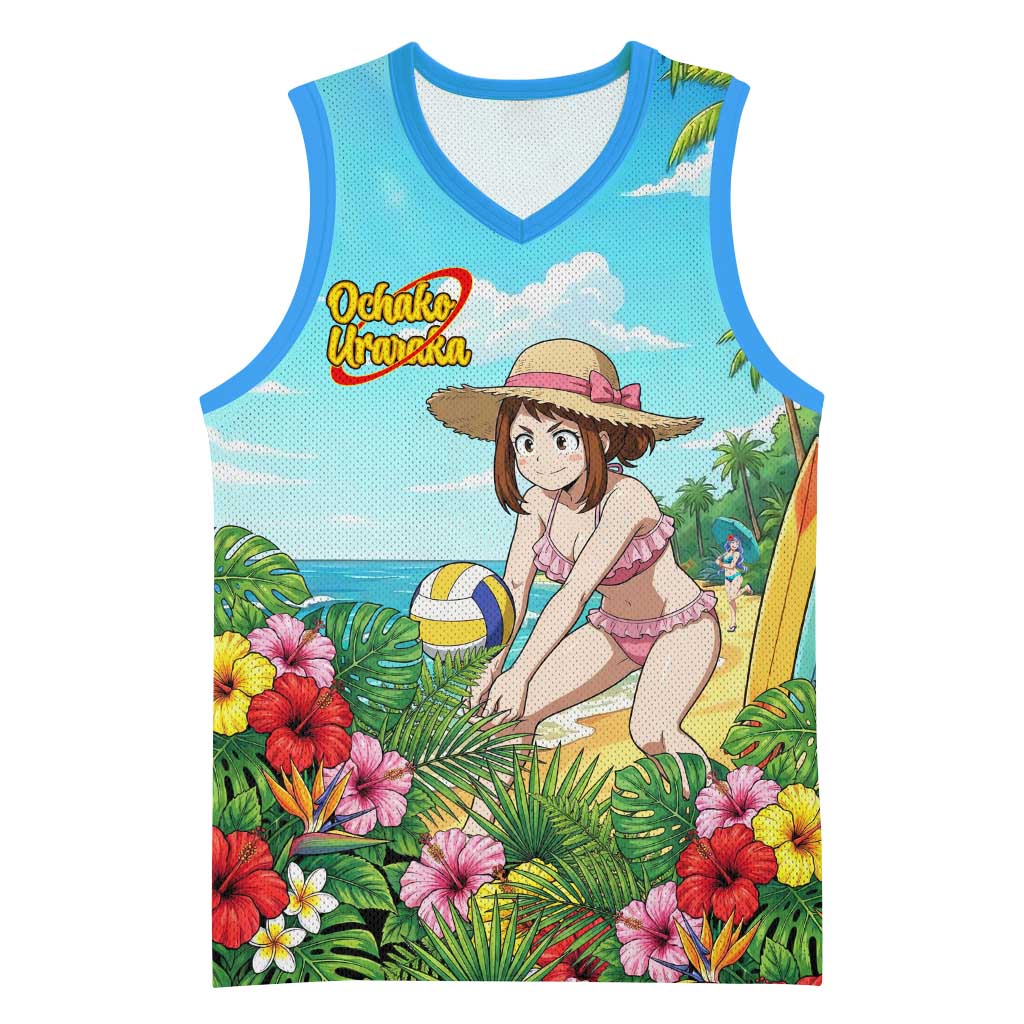 Ochako Uraraka Summer Chill Basketball Jersey Tropical Anime Beach Play