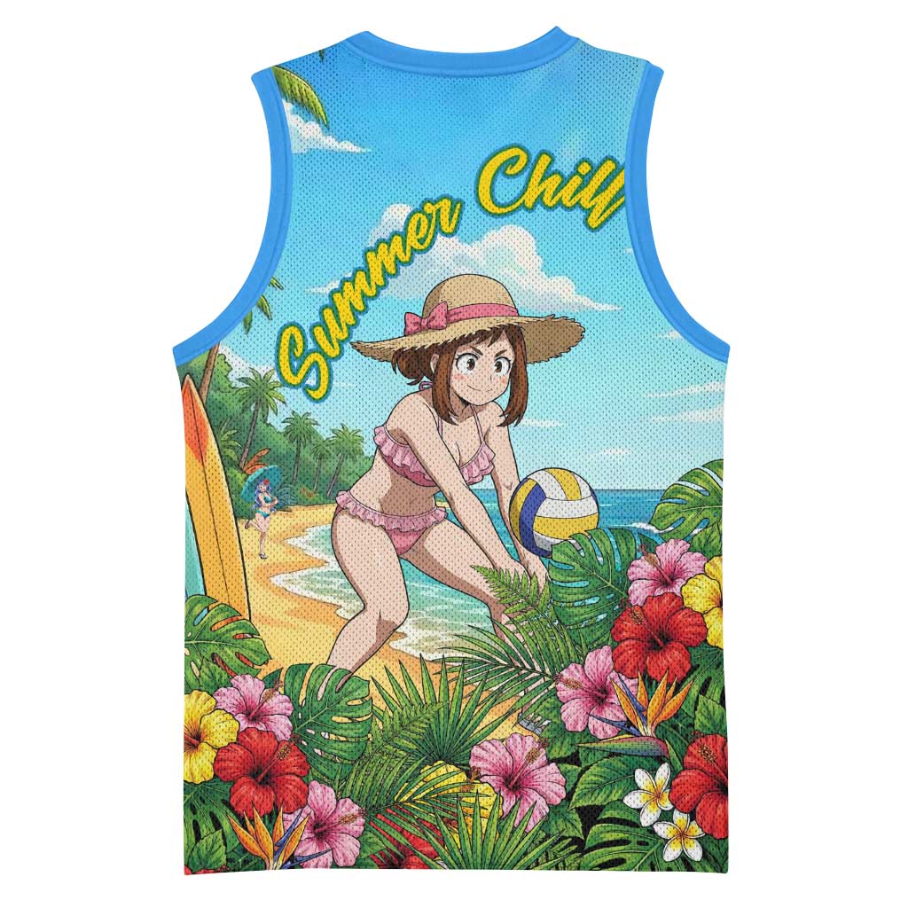 Ochako Uraraka Summer Chill Basketball Jersey Tropical Anime Beach Play