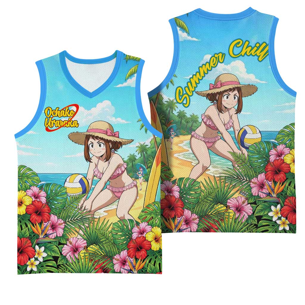 Ochako Uraraka Summer Chill Basketball Jersey Tropical Anime Beach Play