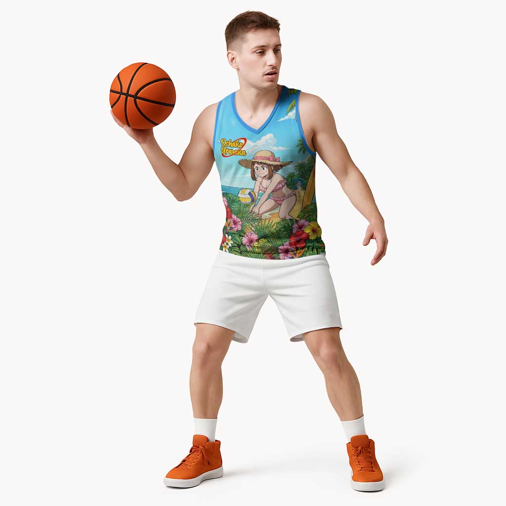 Ochako Uraraka Summer Chill Basketball Jersey Tropical Anime Beach Play