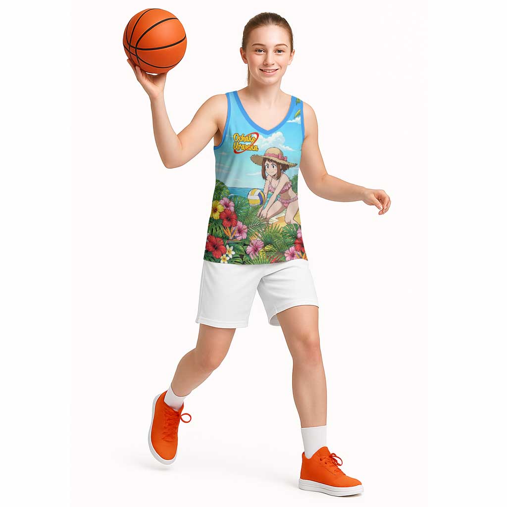 Ochako Uraraka Summer Chill Basketball Jersey Tropical Anime Beach Play