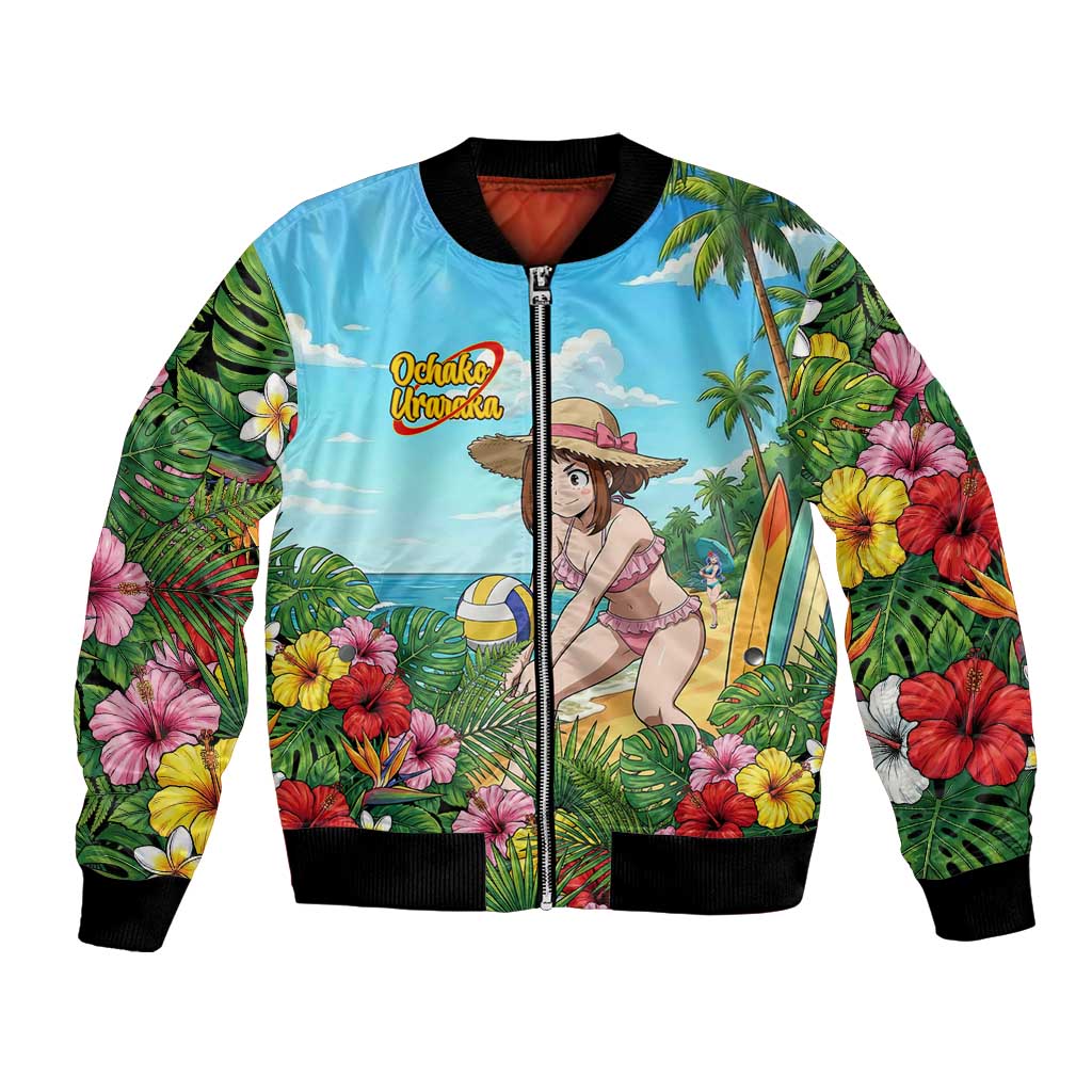 Ochako Uraraka Summer Chill Bomber Jacket Tropical Anime Beach Play