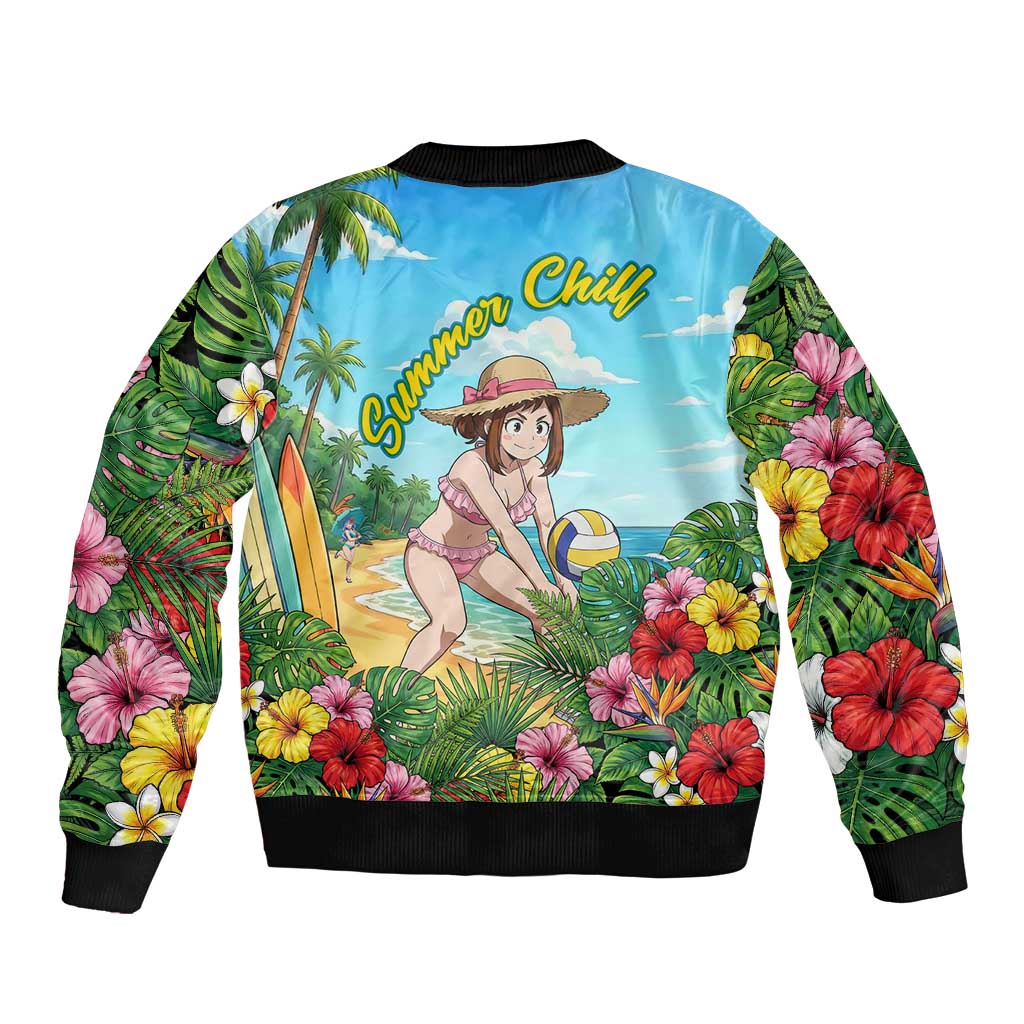 Ochako Uraraka Summer Chill Bomber Jacket Tropical Anime Beach Play