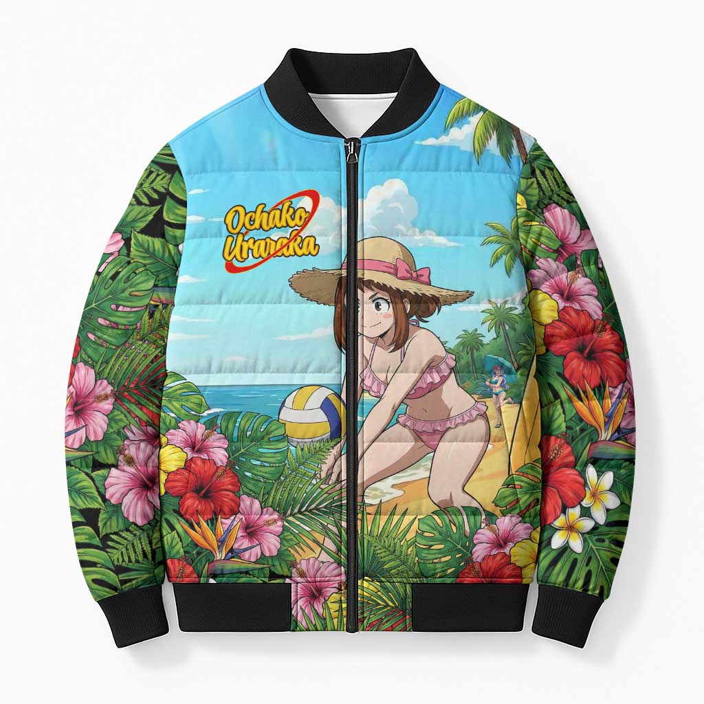 Ochako Uraraka Summer Chill Bomber Puffer Jacket Tropical Anime Beach Play