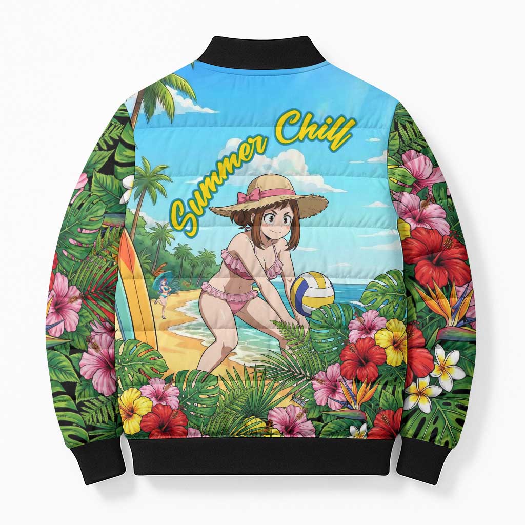 Ochako Uraraka Summer Chill Bomber Puffer Jacket Tropical Anime Beach Play