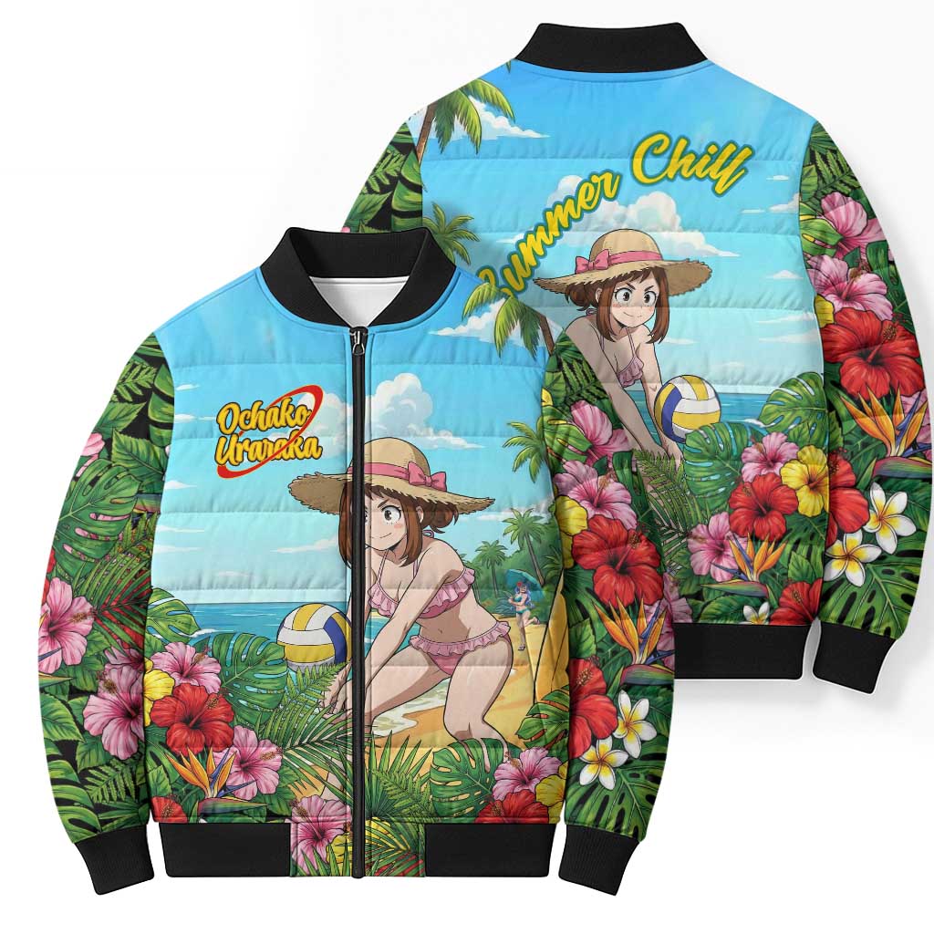 Ochako Uraraka Summer Chill Bomber Puffer Jacket Tropical Anime Beach Play