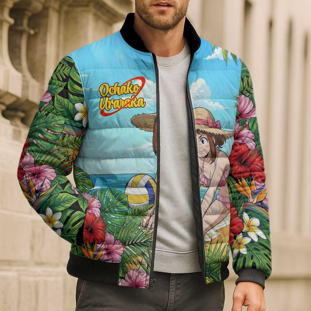 Ochako Uraraka Summer Chill Bomber Puffer Jacket Tropical Anime Beach Play