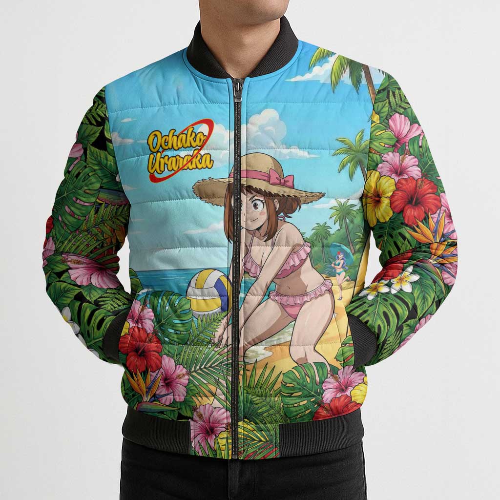 Ochako Uraraka Summer Chill Bomber Puffer Jacket Tropical Anime Beach Play