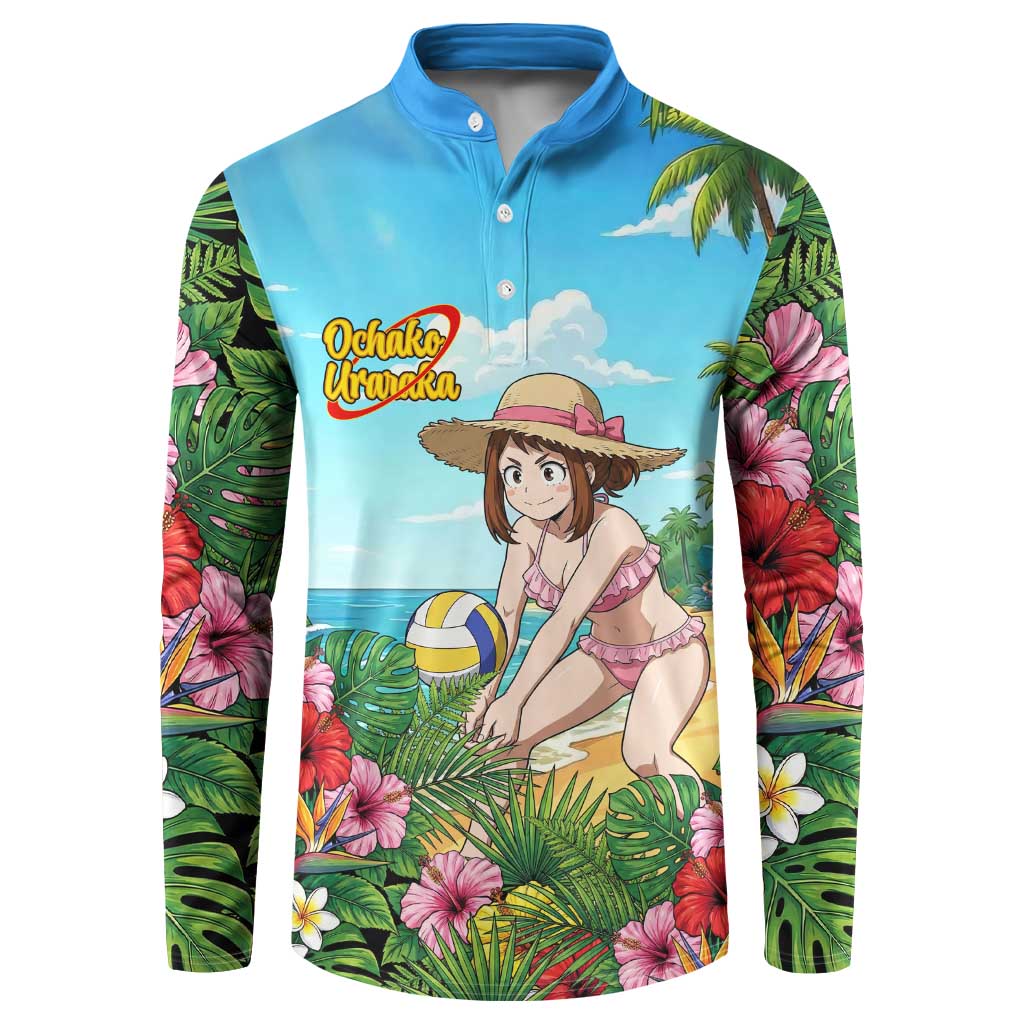 Ochako Uraraka Summer Chill Button Sweatshirt Tropical Anime Beach Play