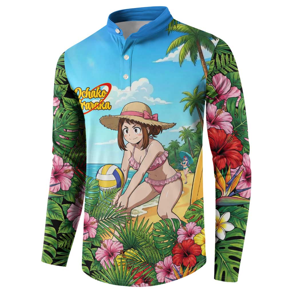 Ochako Uraraka Summer Chill Button Sweatshirt Tropical Anime Beach Play