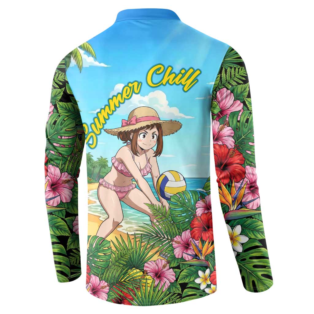 Ochako Uraraka Summer Chill Button Sweatshirt Tropical Anime Beach Play