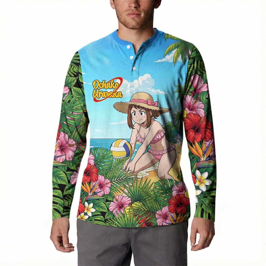 Ochako Uraraka Summer Chill Button Sweatshirt Tropical Anime Beach Play