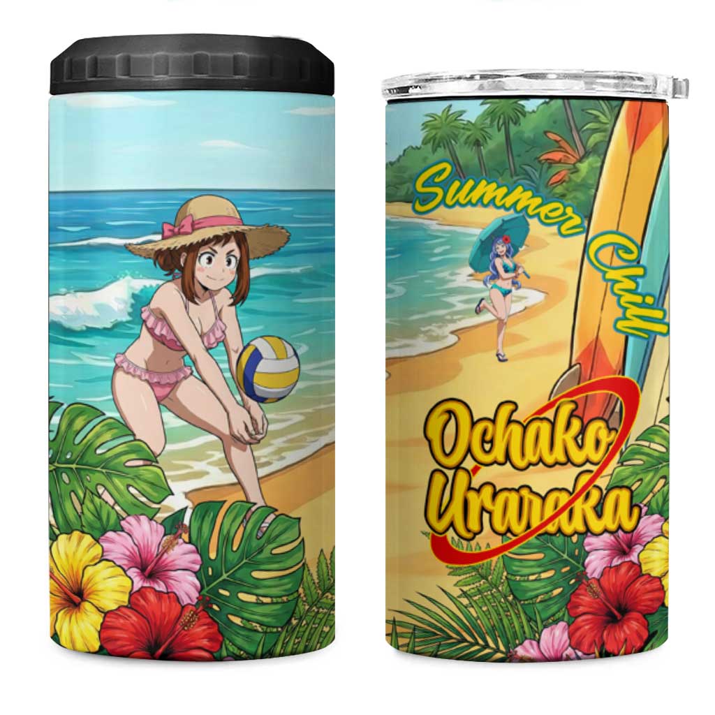 Ochako Uraraka Summer Chill 4 in 1 Can Cooler Tumbler Tropical Anime Beach Play