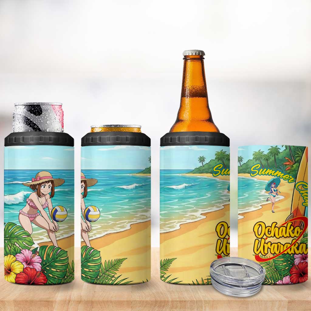 Ochako Uraraka Summer Chill 4 in 1 Can Cooler Tumbler Tropical Anime Beach Play
