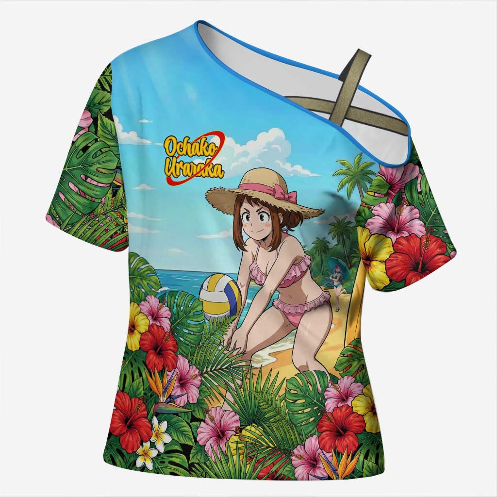 Ochako Uraraka Summer Chill Cross Shoulder Shirt Tropical Anime Beach Play