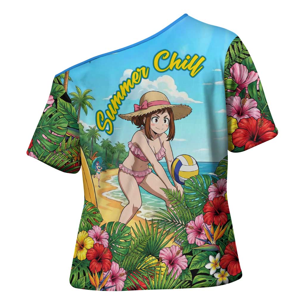 Ochako Uraraka Summer Chill Cross Shoulder Shirt Tropical Anime Beach Play