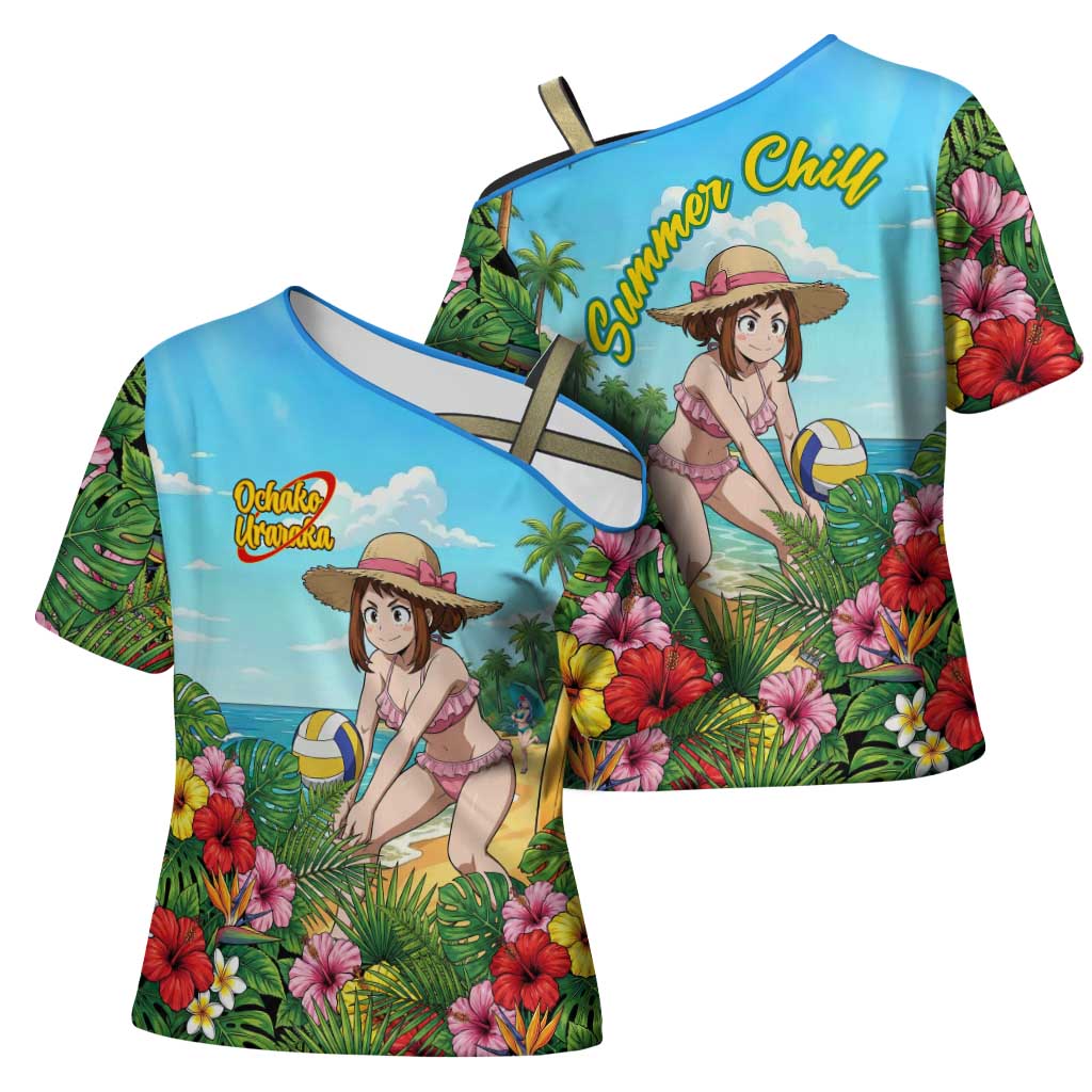 Ochako Uraraka Summer Chill Cross Shoulder Shirt Tropical Anime Beach Play