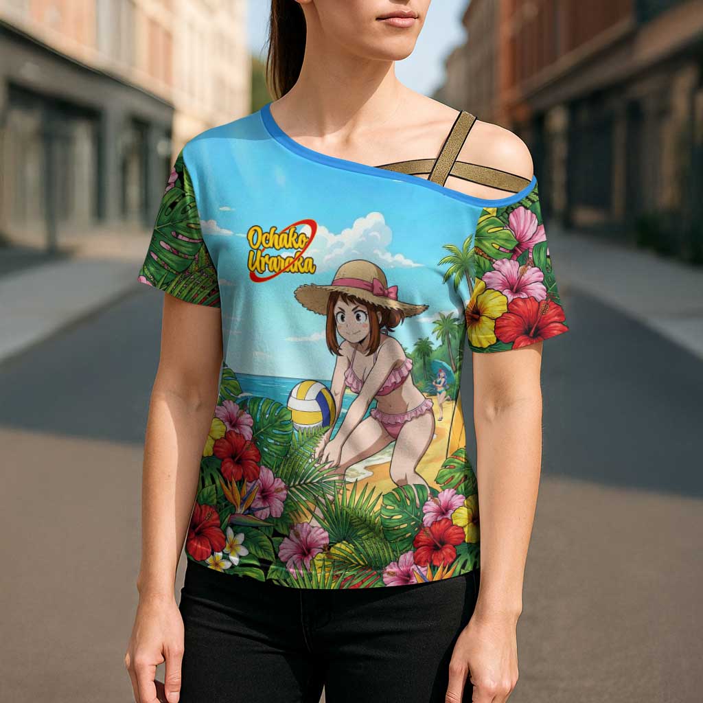 Ochako Uraraka Summer Chill Cross Shoulder Shirt Tropical Anime Beach Play