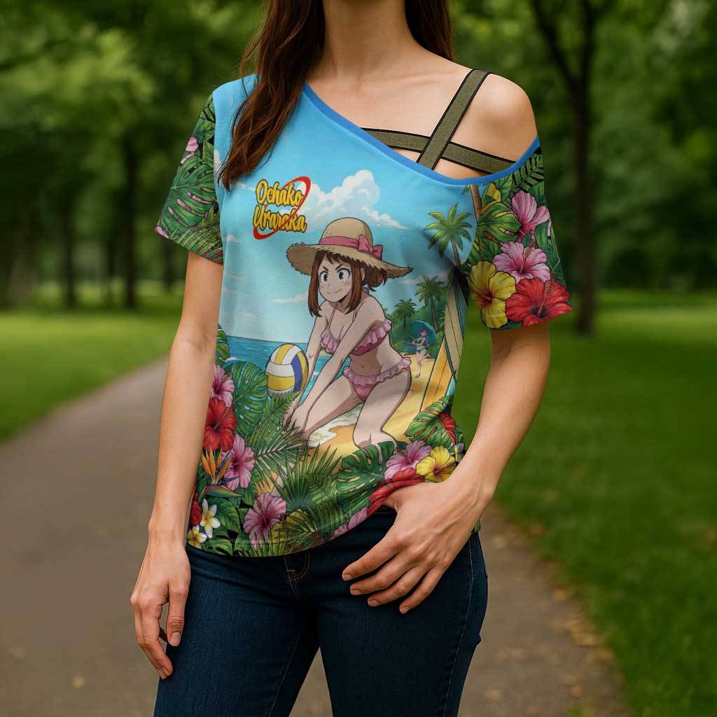 Ochako Uraraka Summer Chill Cross Shoulder Shirt Tropical Anime Beach Play