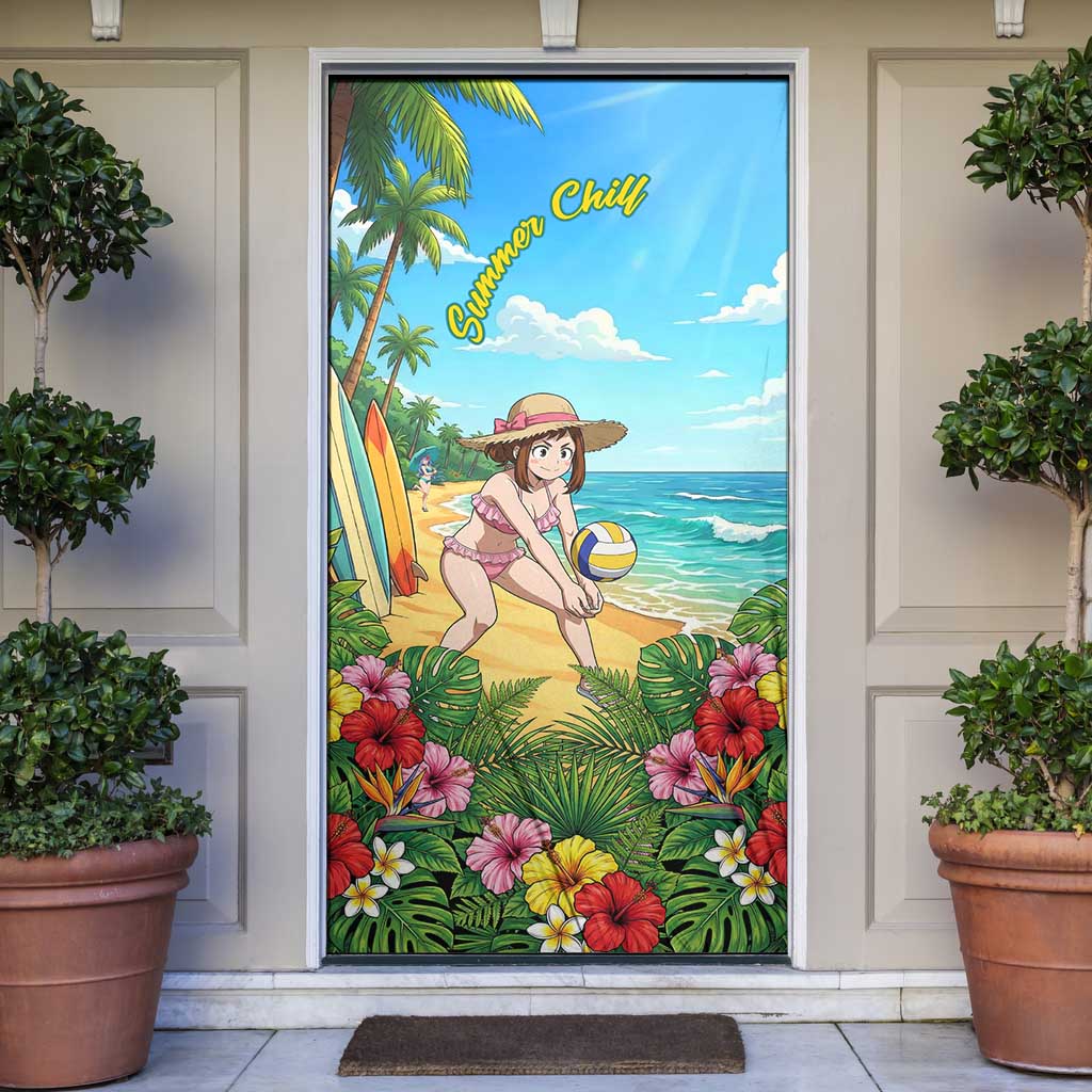 Ochako Uraraka Summer Chill Door Cover Tropical Anime Beach Play