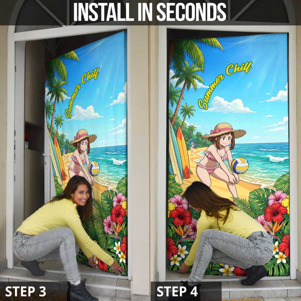 Ochako Uraraka Summer Chill Door Cover Tropical Anime Beach Play