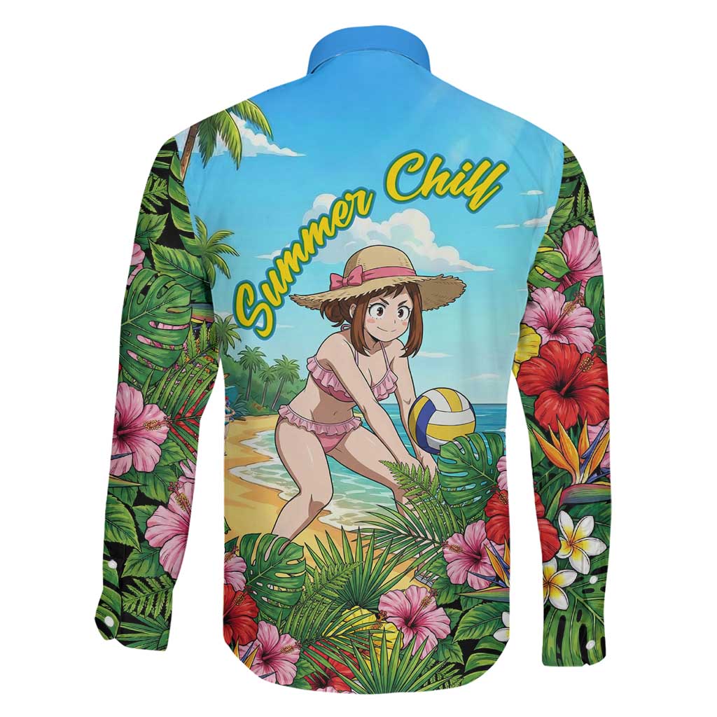 Ochako Uraraka Summer Chill Family Matching Off Shoulder Short Dress and Hawaiian Shirt Tropical Anime Beach Play
