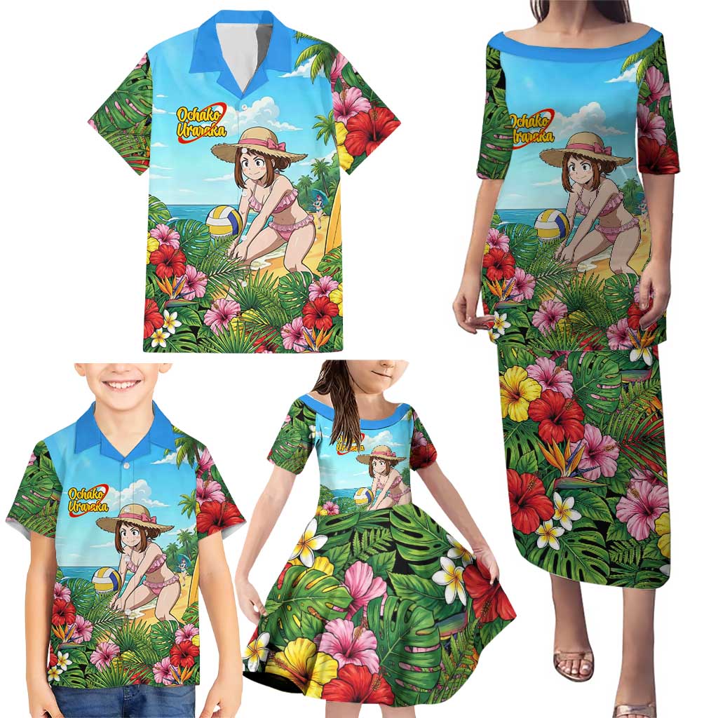 Ochako Uraraka Summer Chill Family Matching Puletasi and Hawaiian Shirt Tropical Anime Beach Play