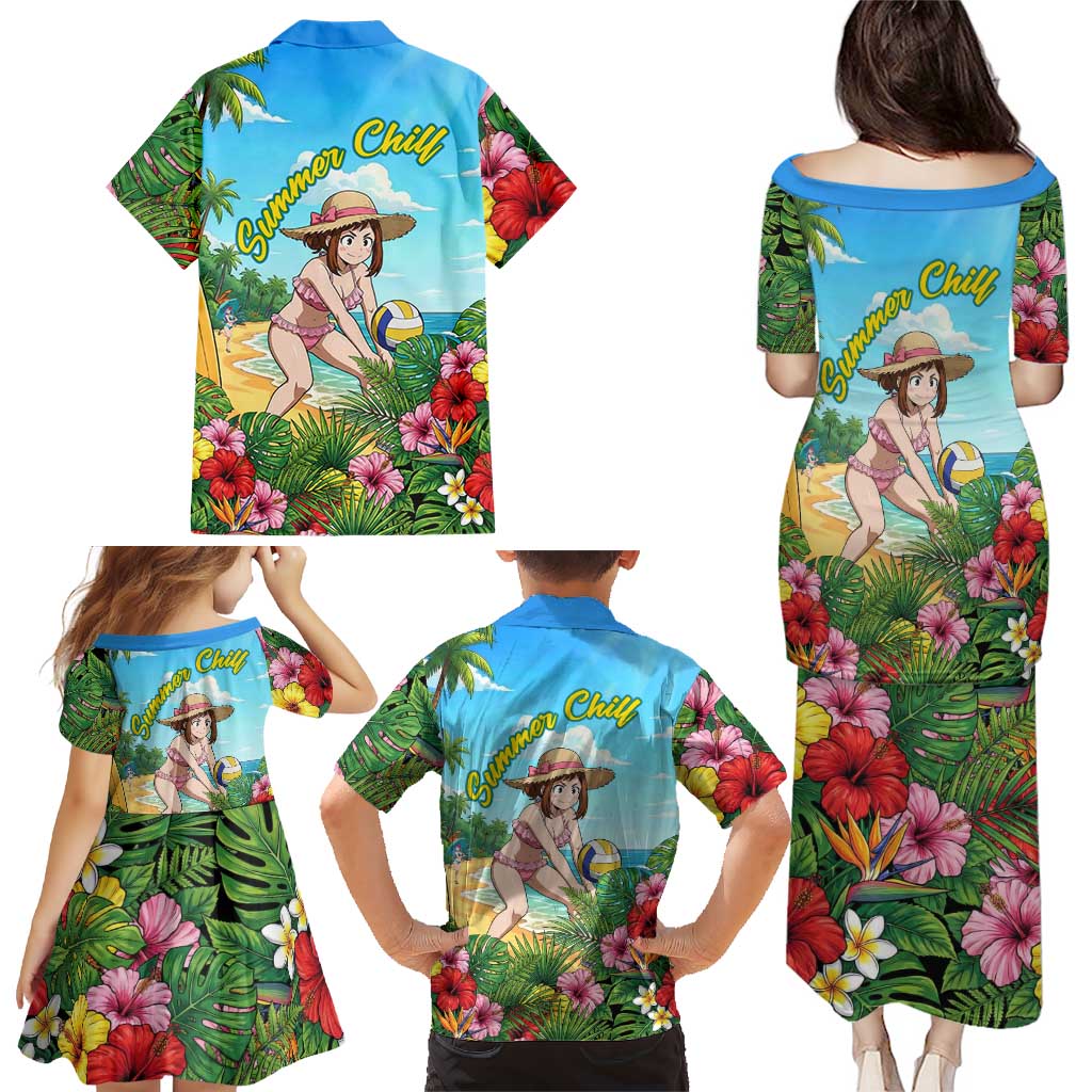 Ochako Uraraka Summer Chill Family Matching Puletasi and Hawaiian Shirt Tropical Anime Beach Play