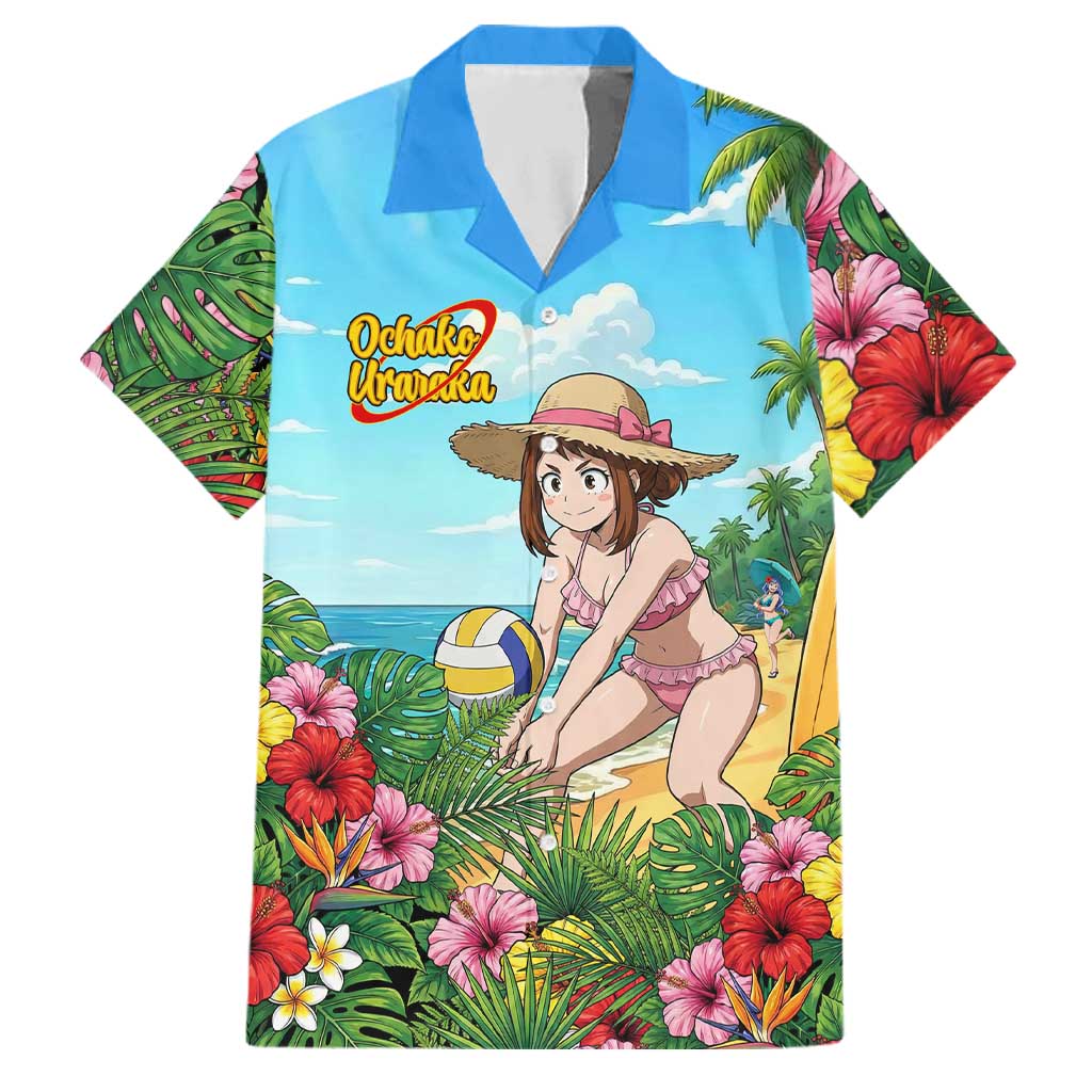 Ochako Uraraka Summer Chill Family Matching Summer Maxi Dress and Hawaiian Shirt Tropical Anime Beach Play