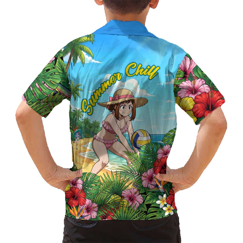 Ochako Uraraka Summer Chill Family Matching Tank Maxi Dress and Hawaiian Shirt Tropical Anime Beach Play